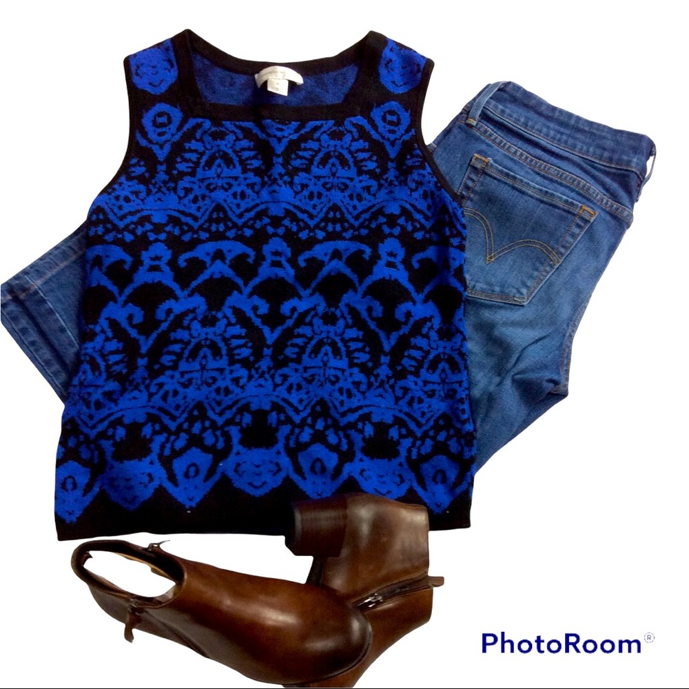 BLUE AND BLACK SLEEVELESS SWEATER
